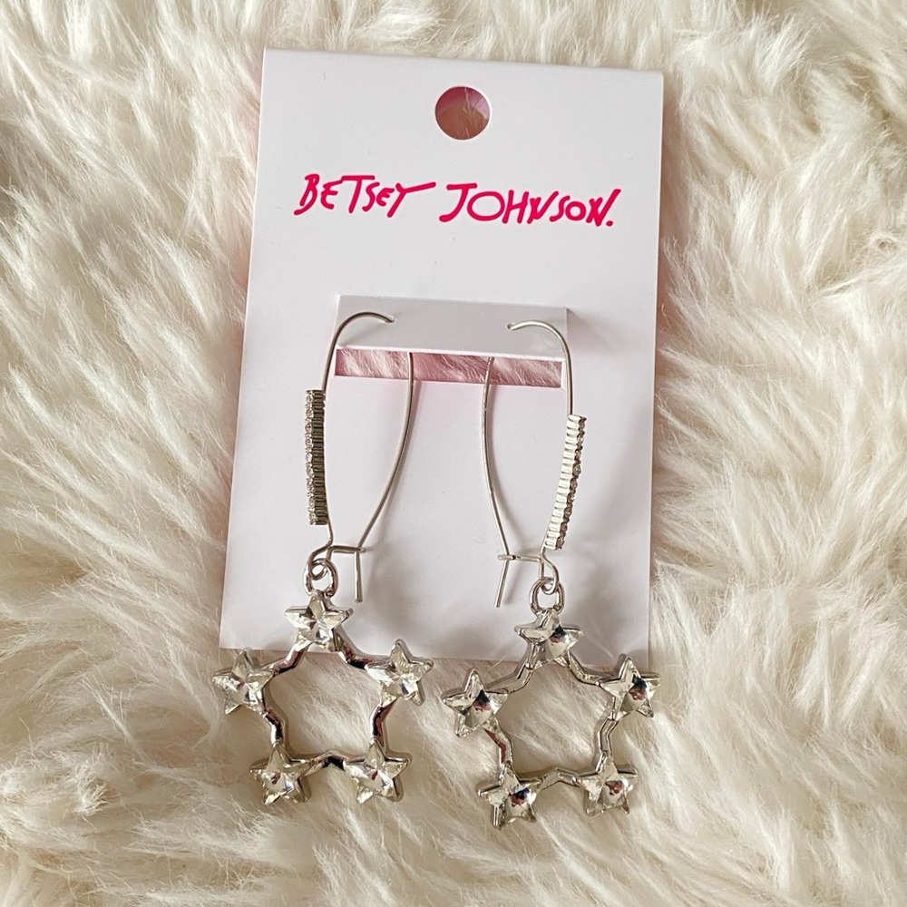 Betsey Johnson Silver Star Hoop Drop Earrings - Silver